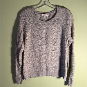 LOFT Light Gray Cable Knit Crew Sweater
